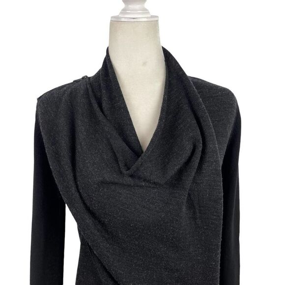 All Saints Drina Draped 100% Wool Knit Asymmetrical Zip Cardigan Sweater Size 0 - Picture 3 of 16